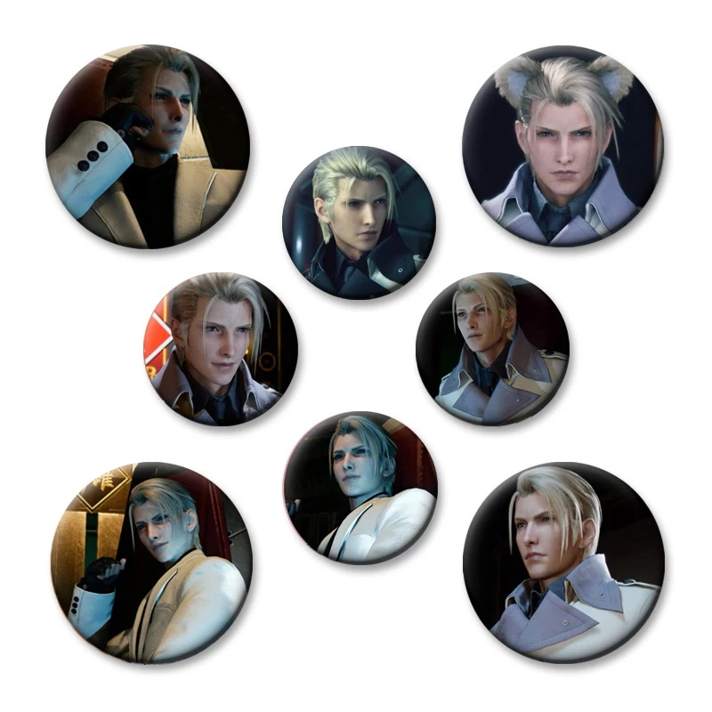 Anime FINAL FANTASY VII figuras de renacimiento Rufus Shinra broches alfileres esmaltados insignia de Cosplay para Collar mochila sombrero decoración regalos