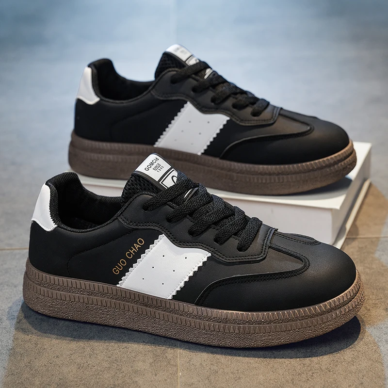 Men Board Shoes Spring Autumn Retro Training Sneakers Mixed Texture Color Block Thick Flat Sole Casual Streetwear