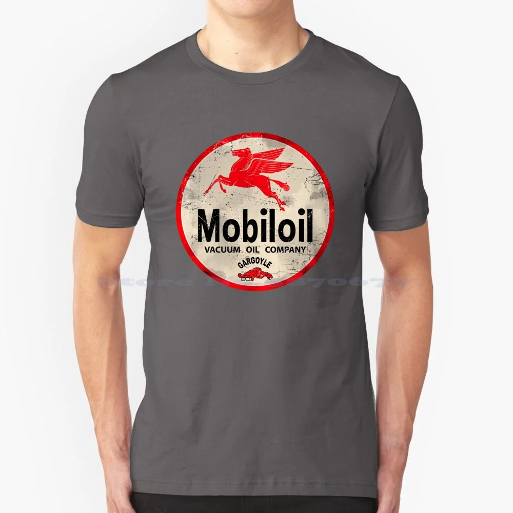 Mobiloil Gargoyle Vintage Sign T Shirt 100% Cotton Tee Mobil Oil And Gas American Oil Oil Company Filling Stations Gas Stations