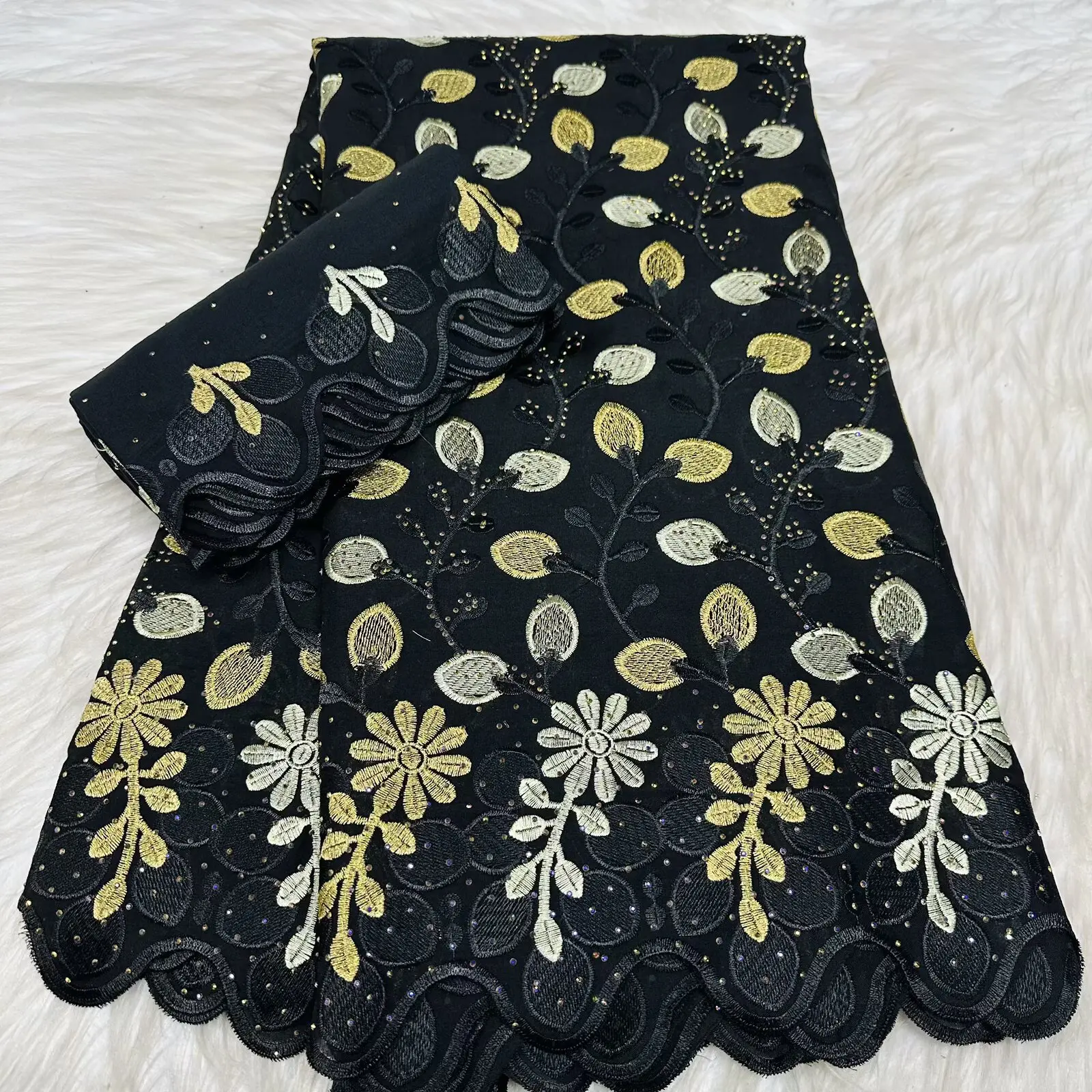 

5+2 Yards 2026 High Quality Stones Cotton Nigerian French African Lace Fabric Swiss Voile Lace Fabric For Women Dress