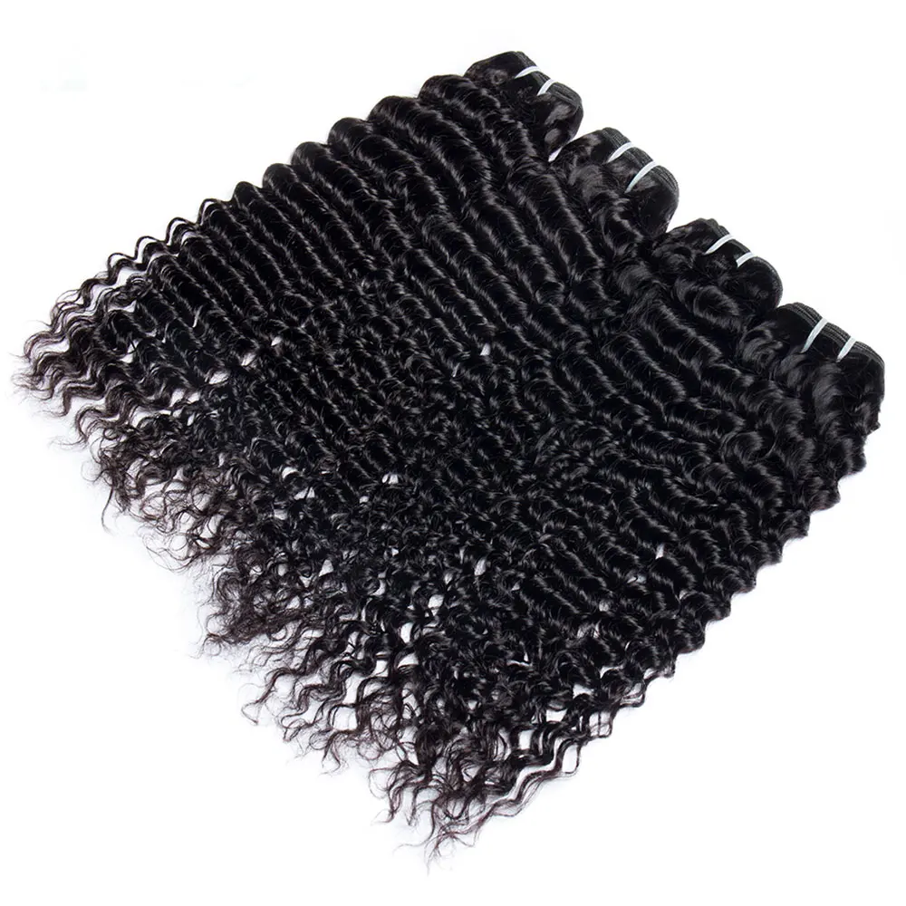 Megeen fasci di capelli umani a onde profonde 4 pacchi affare estensioni dei capelli ricci brasiliani 12A 95-100g Ture To Length 1B nero