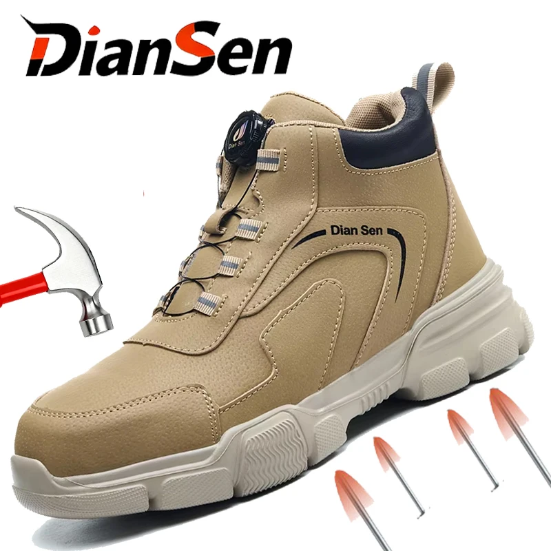 Men's Steel Toe Rotary Button Safety Work Sneakers Anti‑Smash Puncture‑Proof Slip‑Resistant Indestructible Working Footwear41-45