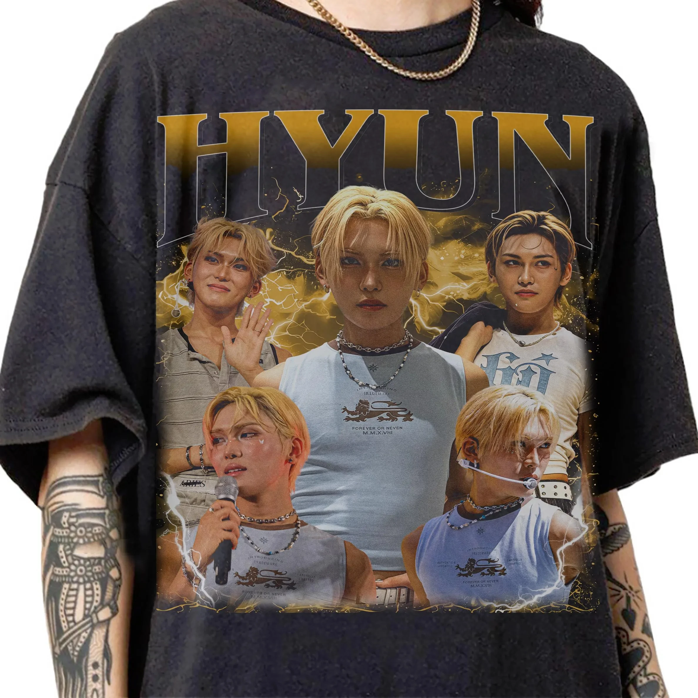 Camiseta Vintage Bootleg Hyun XLOV dos Anos 90 para Homens e Mulheres, Moda de Verão em Algodão Y2K, Estilo Hip Hop, Top de Gola Redonda com Mangas Cu
