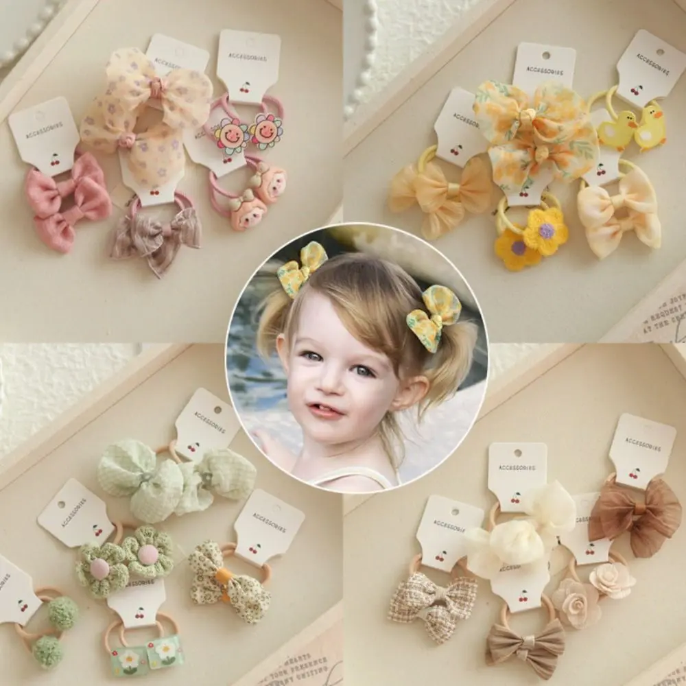 10Pcs Cute Sweet Bow-Knot Hair Band Girls Hair Ties Bowknot Kids Girls Elastic Rubber Band Flower Small Dot Bow Flower Headdress