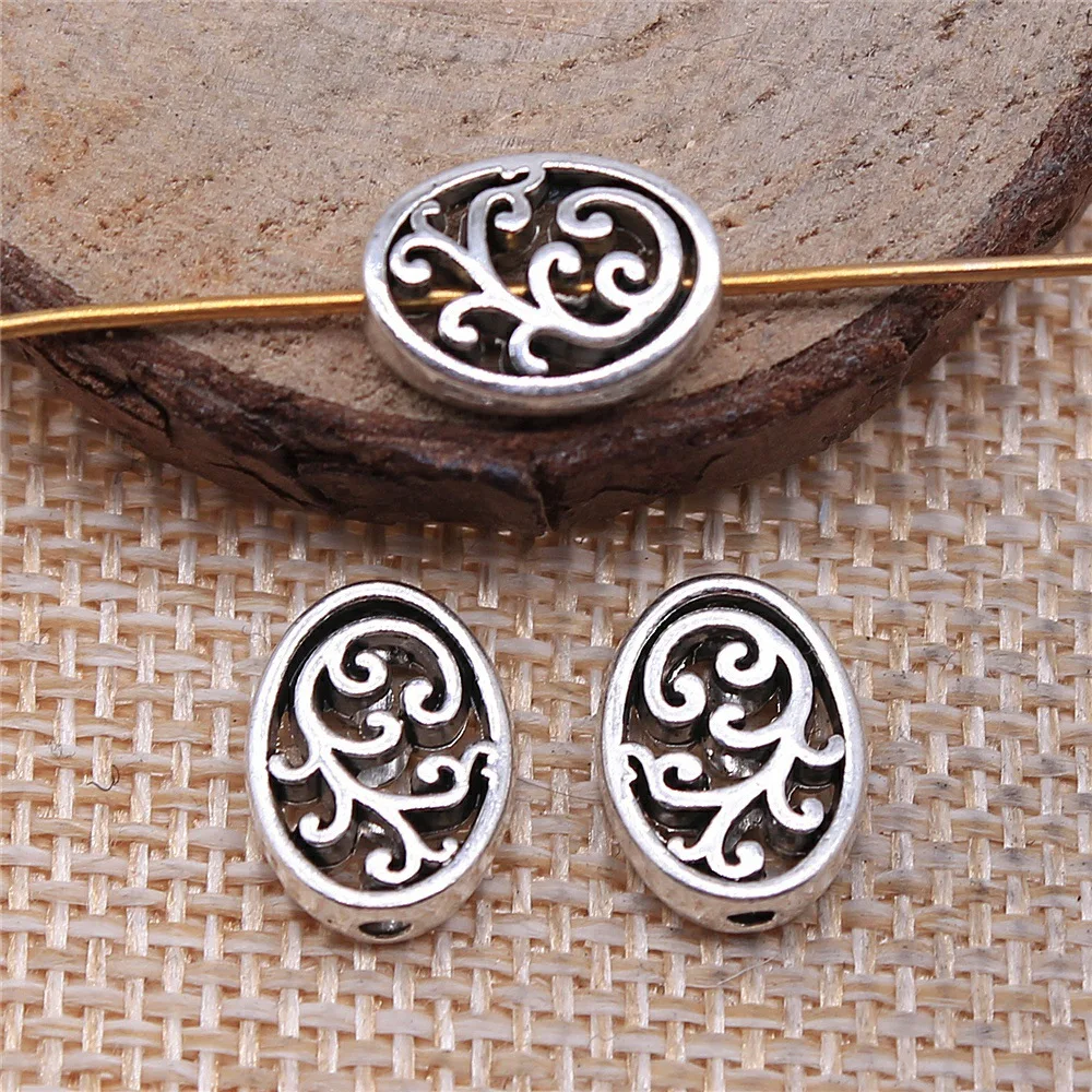 IFOCUS 10pcs/Lot Zinc Alloy Oval Carved Small Hole Beads For DIY Jewelry Making 9x12mm/0.35x0.47inch