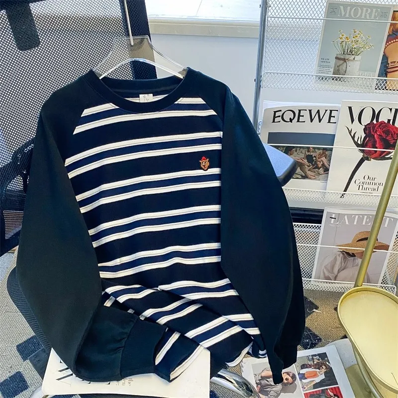 

Повседневная мужская толстовка с длинным светом и вставкой в полоску, осень-зима, большие размеры, удобное полиэфирное волокно