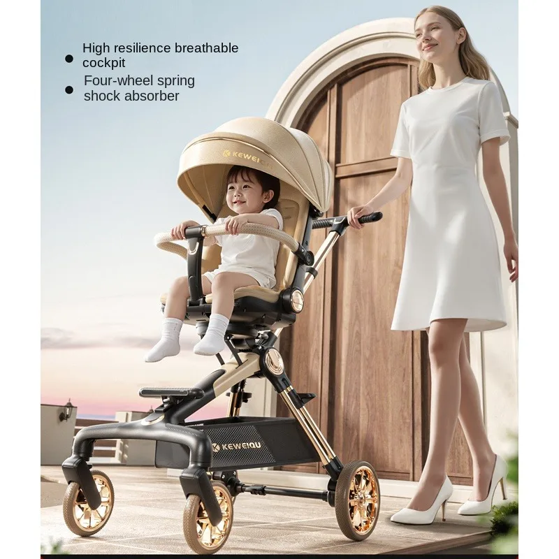 

Новая детская коляска с высоким обзором, легкая, складная, с двусторонним движением, 7-ступенчатой регулировкой высоты, амортизирующие колеса из EVA