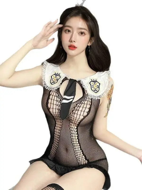 Sexy Bunny Instructor Erotic Uniform Passionate Bodycon Dress Pure Desire Fishing Net Pleated Patchwork Mini Dress Charming 5ROR