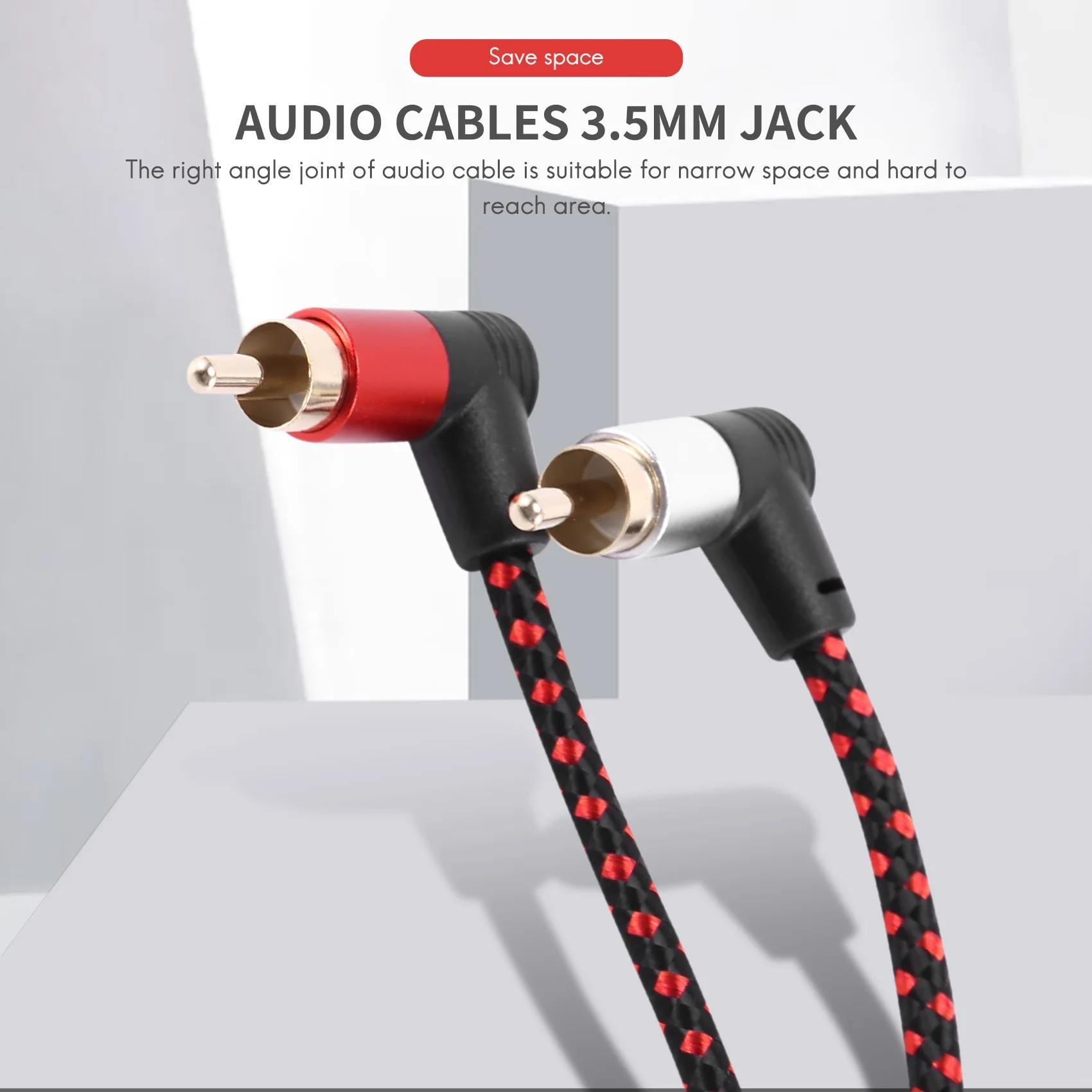 A24P 90 Degree 3.5mm Male to 2 RCA Male Cable Right Angle Stereo AUX Y Splitter Cord Microphone Jack Plug for Laptop 1M