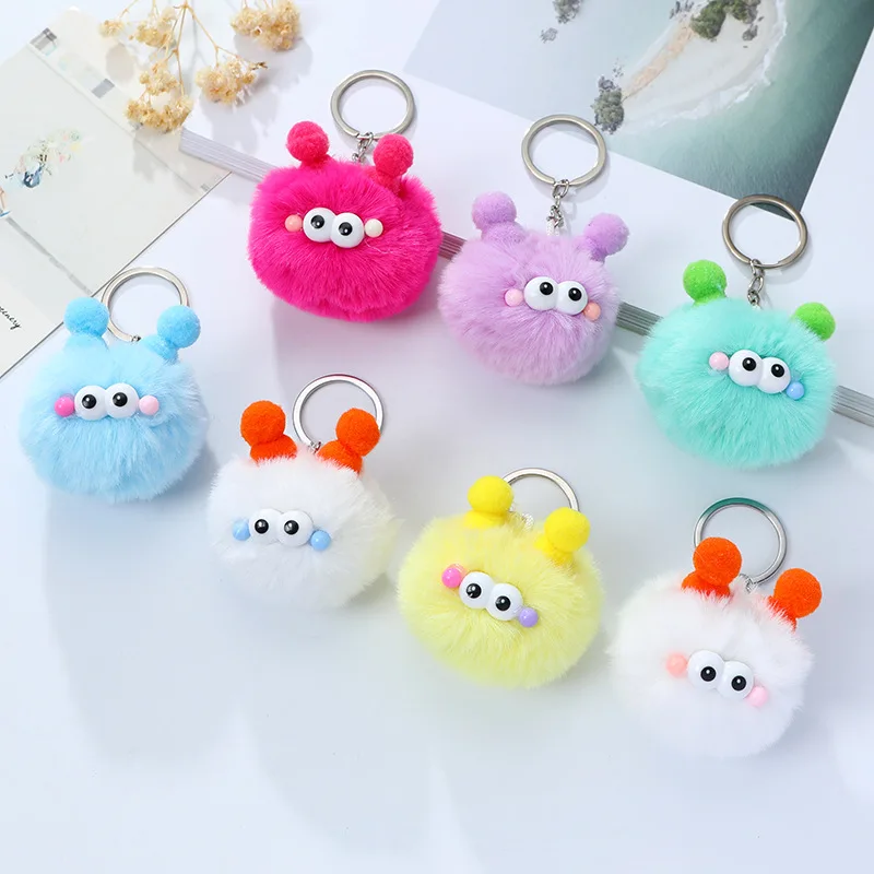 Cute Colorful Coal Plush Doll Keychain Toys Soft Cartoon Pendant Backpack Hanger Car Decoration Creative Keyring Color Random