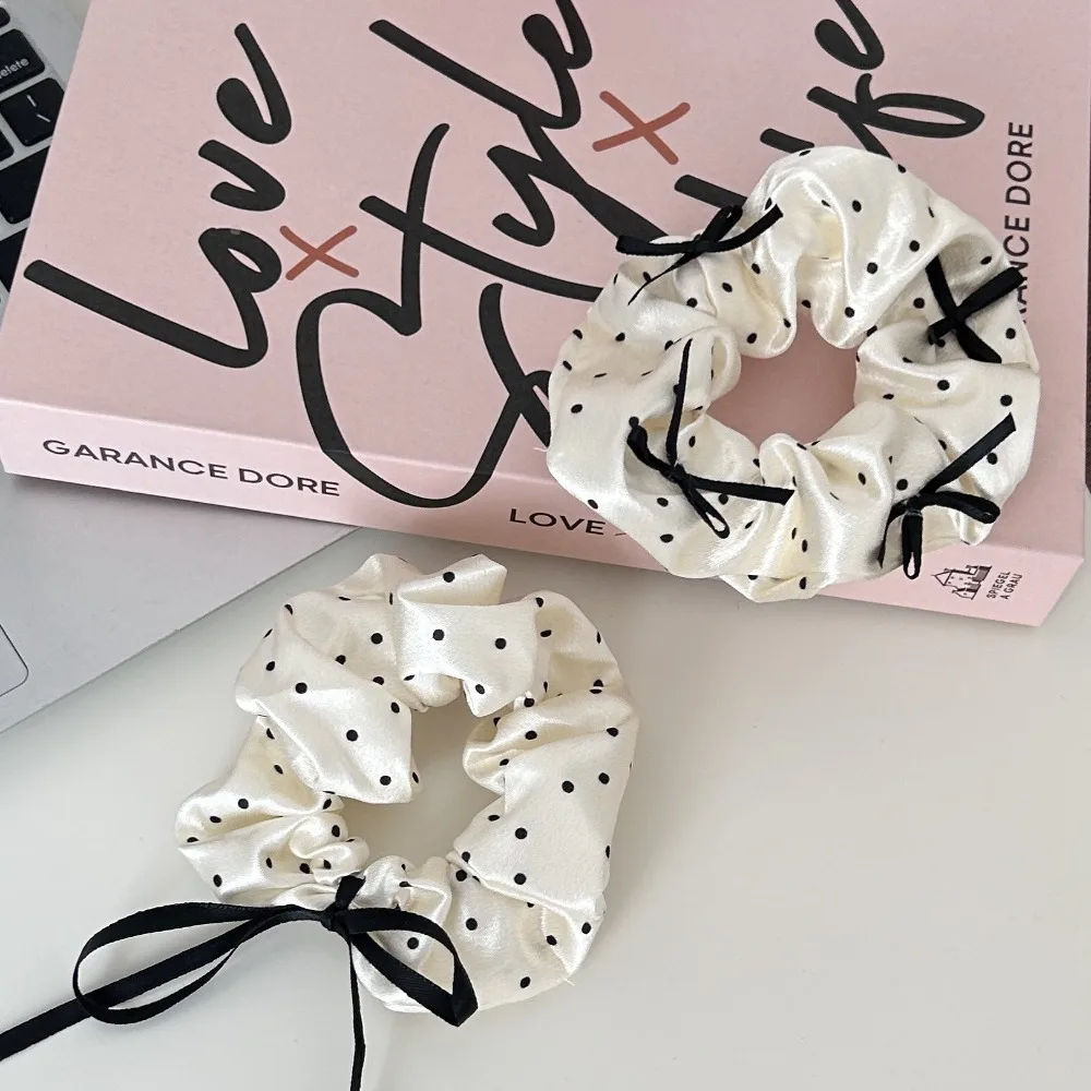 Stretch Satin Spotty Hair Ring High Elasticity Elegant Bow Head Hair Band Scrunchies Headwear Sweet Elastic Hair Tie Girls