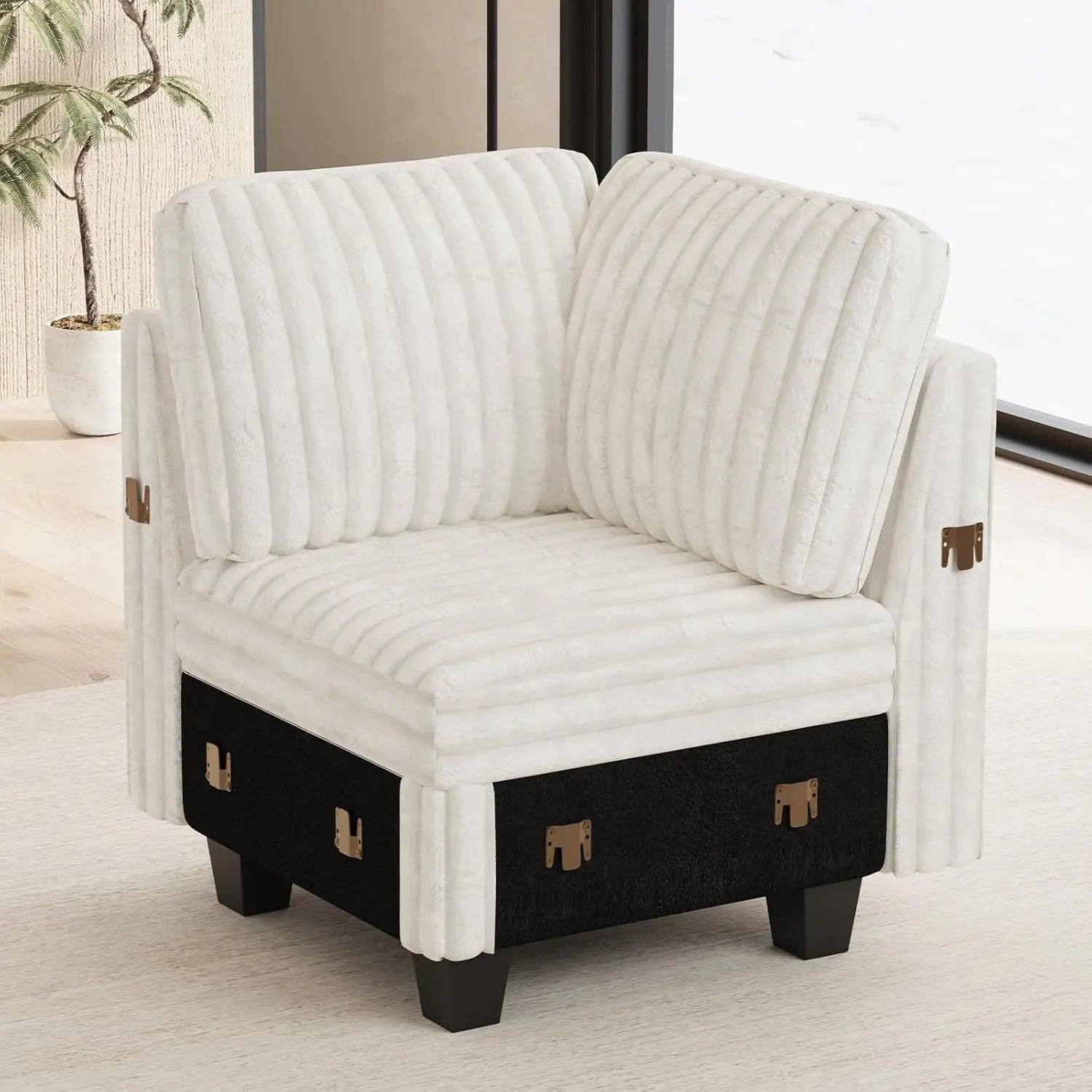 #Corduroy Corner Seat Modular Sectional Sofa Living Room Beige