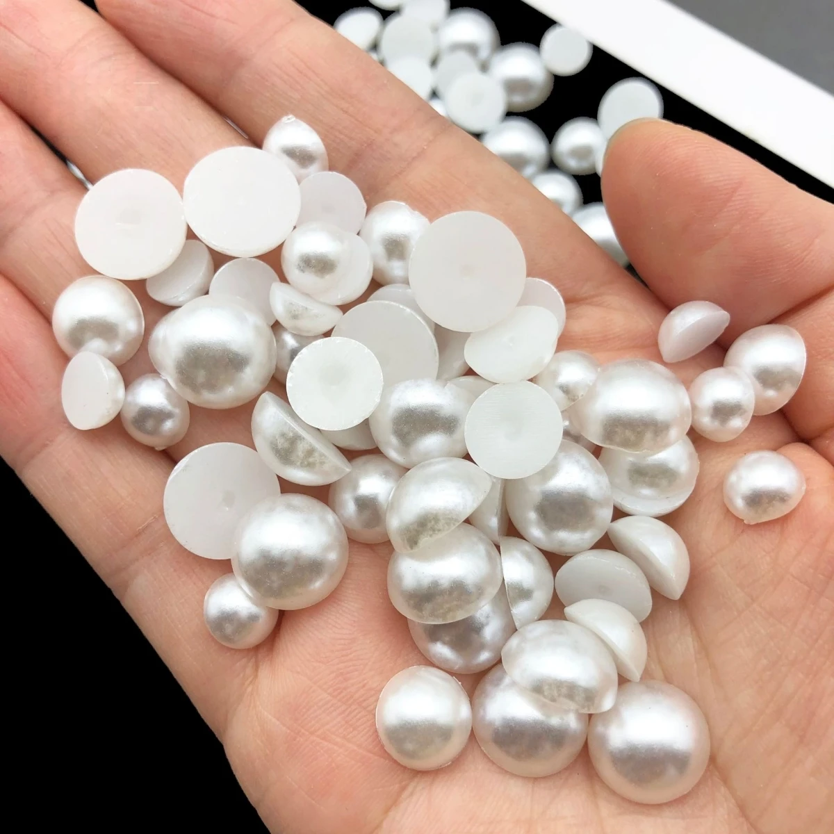 2-16mm Halbrunde ABS-Imitationsperlen, flache Acrylperlen für DIY-Bastelarbeiten, Nagelkunst, Ornamente, Kleidungszubehör – Detail 6