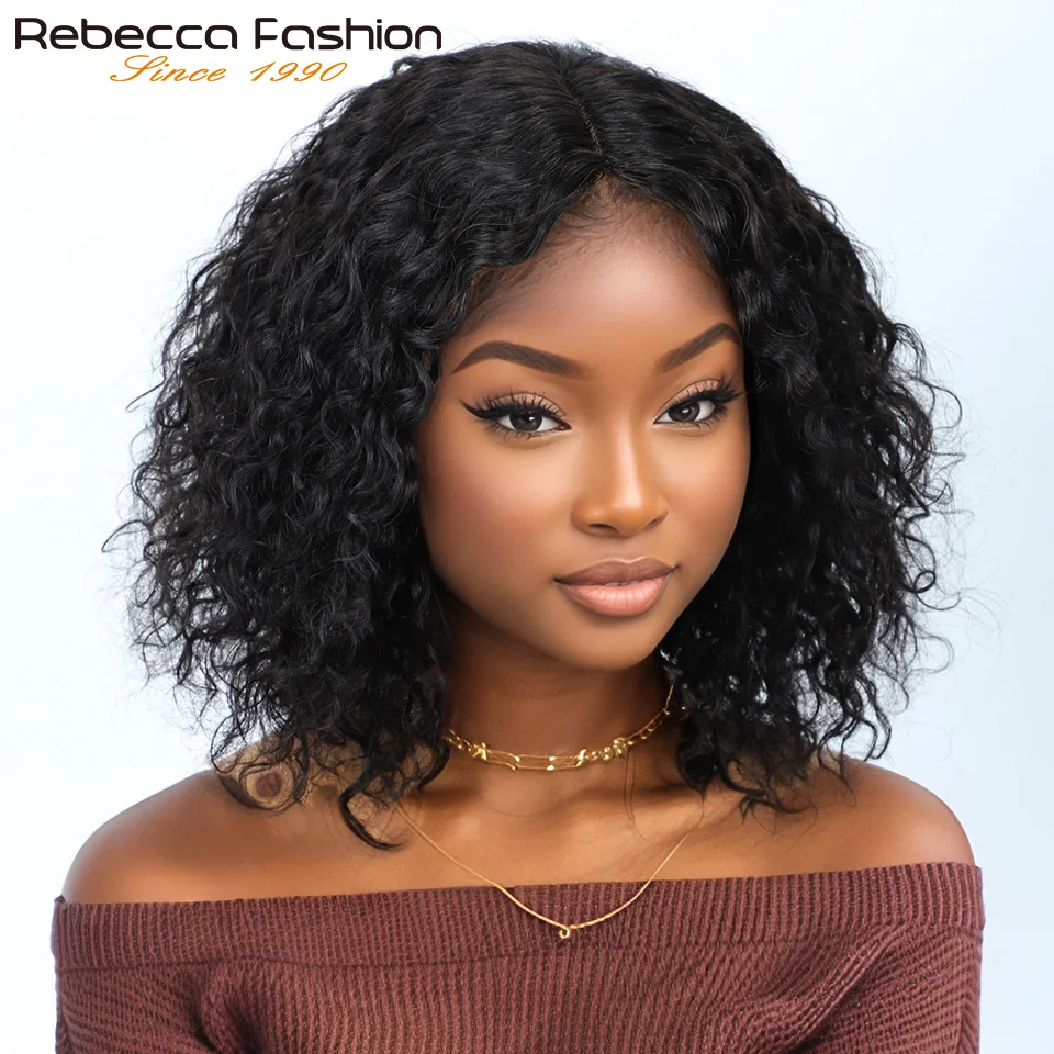 Rebecca Short Curly Bob Wig Glueless 100% Human Hair Wigs For Women Brazilian Remy Natural Bob Hair Middle Part Lace Wigs QVR