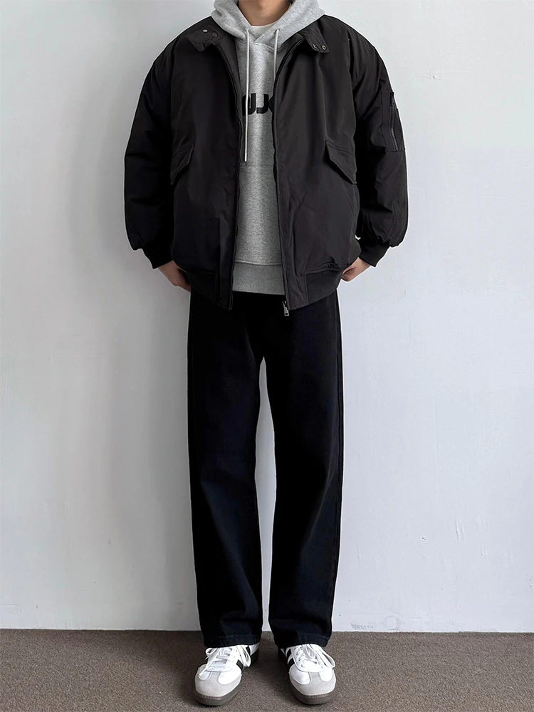 

Мужские повседневные черные джинсы прямого кроя, весенне-осенние, в уличном стиле, американские свободные широкие брюки, молодежные летние джинсы