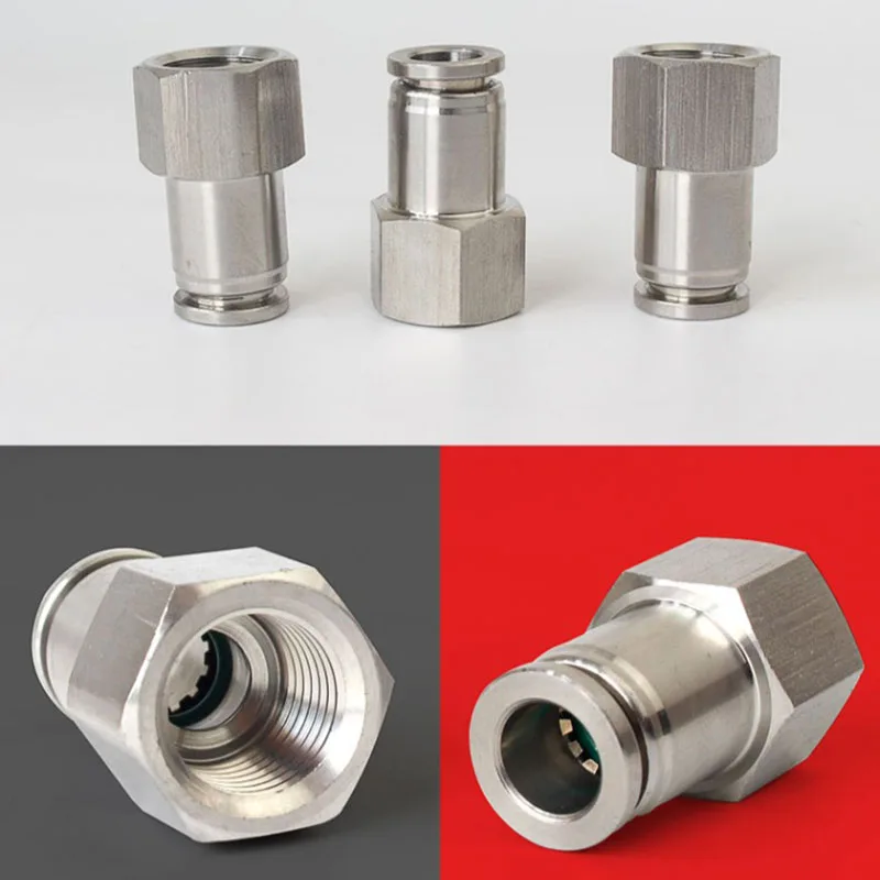 

304 Stainless Stee Pneumatic Quick Connector PCF4-12 Straight 01/02/03/04 Internal Thread Connecting Gas Pipe Connector