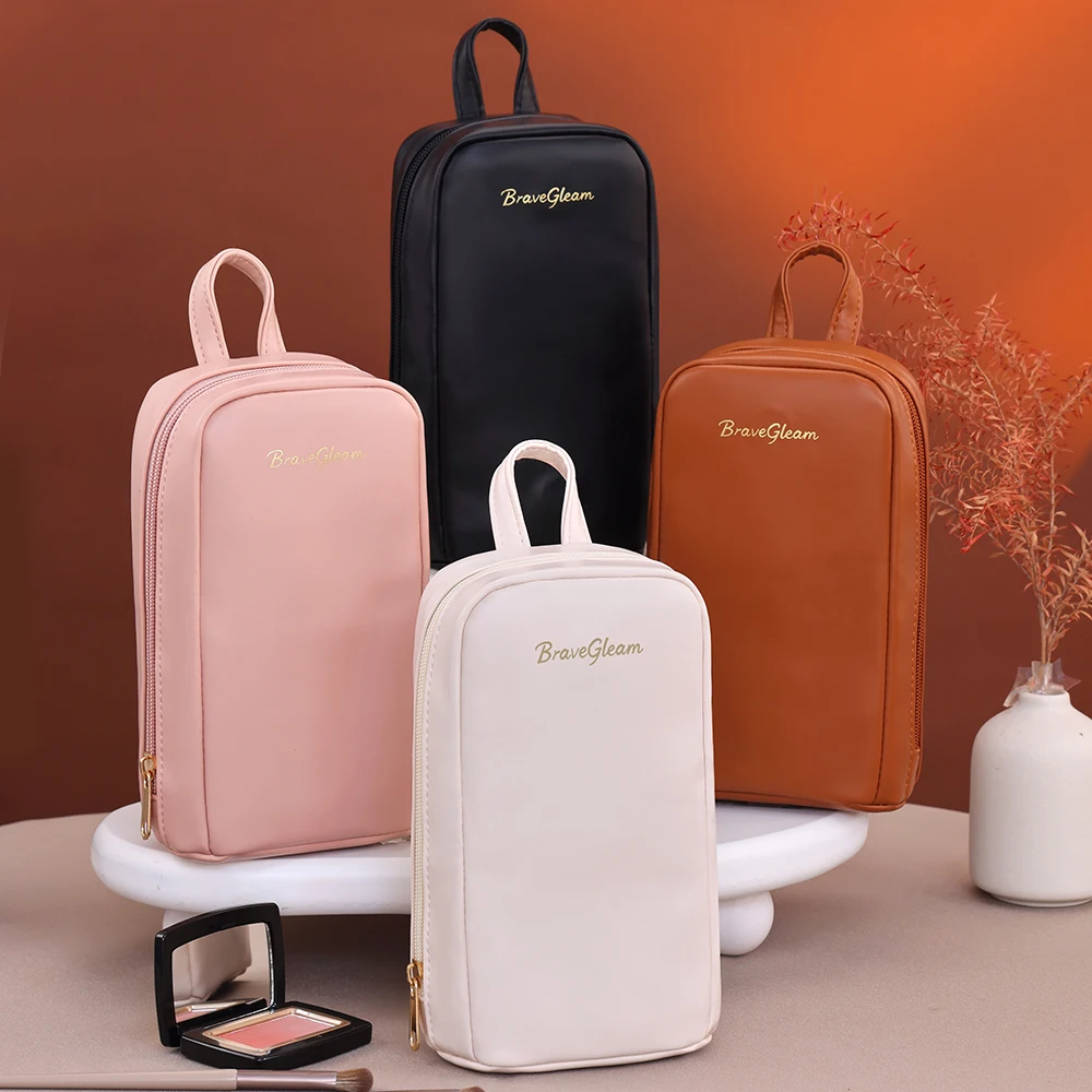 Portable Women's Compact Standing Makeup Bag High End Outing Travel Cosmetic Storage Bag Small Size Brush Makeup Pouch