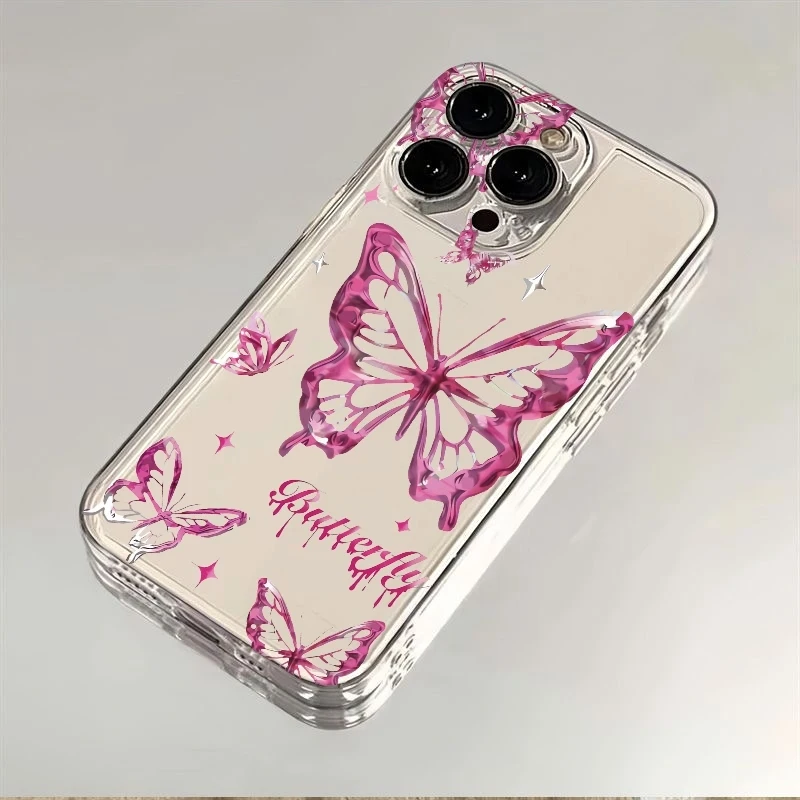 Y2K Glitter Butterfly Phone Case For iPhone 17 Air 16E 16 15 14 11 Pro Max Plus 13 12 Mini 8 7 X Transparent Shockproof Cover view 6