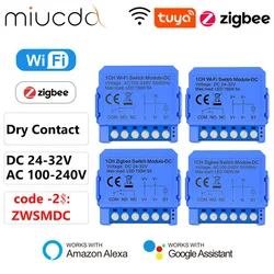 Módulo inteligente MIUCDA Tuya WiFi/ZigBee, relé de contacto seco DC 24-32V/AC 100-240V relé de interruptor Universal DIY para Alexa Google Home