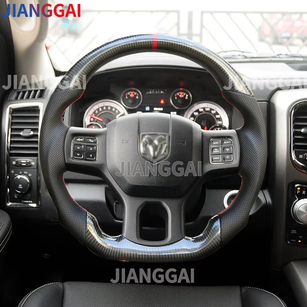 

Real Carbon Fiber Steering Wheel Without Heated Red Stitch For Dodge RAM 1500 2500 3500 2012-2018 Car Accessories