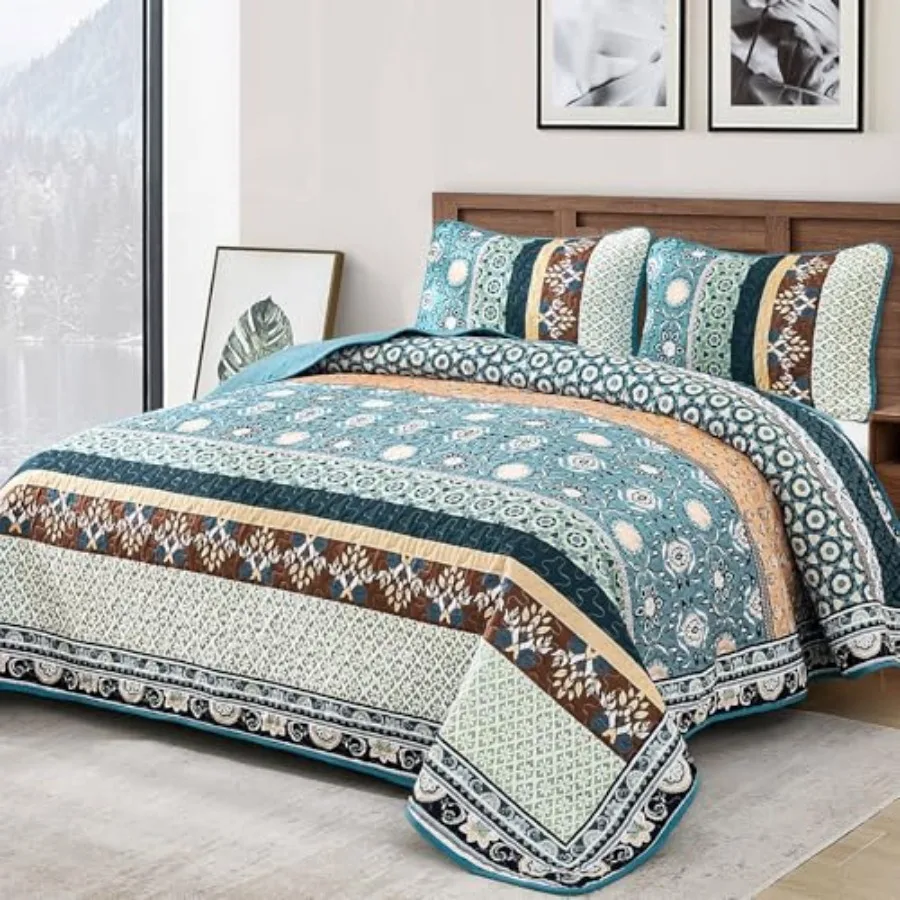 

Boho Quilt Set Size Spring Summer Patchwork Bedspreads Bedding Set Bohemia Farmhouse Lightweight Coverlet Set 96x90 Inch