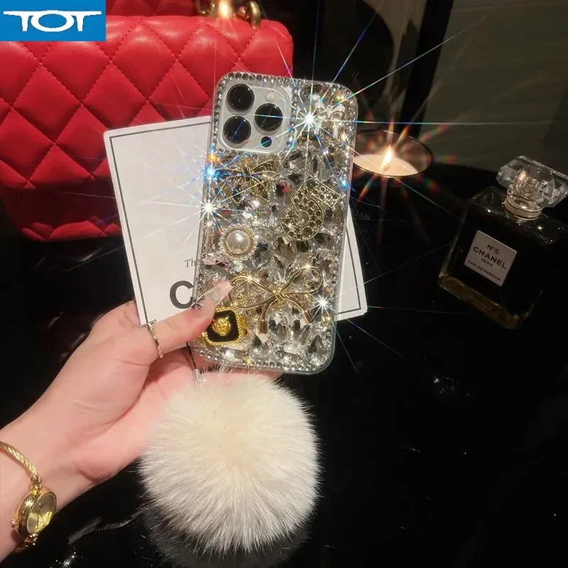 

Противоударный чехол для Samsung, модный чехол с меховым шариком для A50, A70S, A32, A52, A71, A51, A72, A73, A53, Bling Diamond, Flower