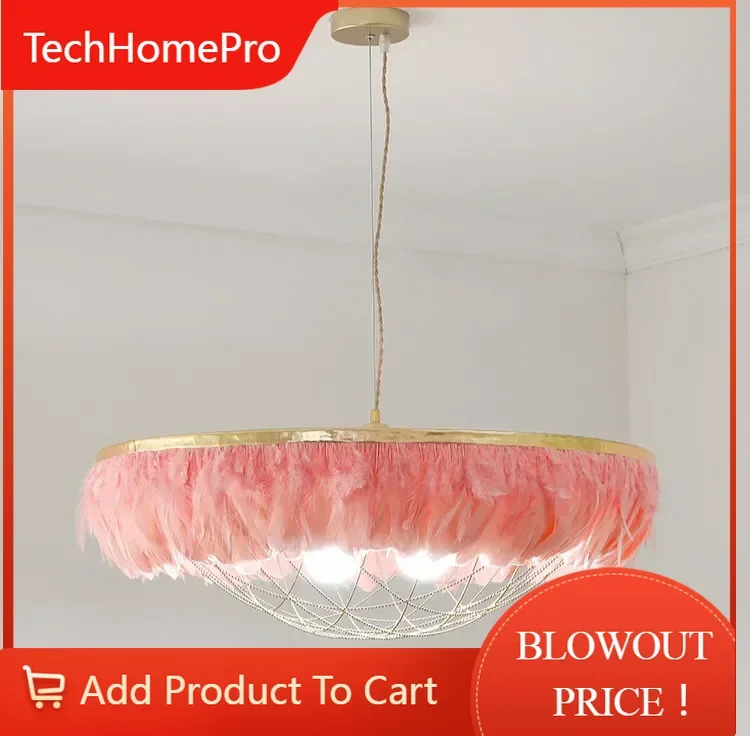 TechHPFrench Style Luxury Bedroom Feather Pendant Light Post-Modern Restaurant Cloakroom Children Room Decoration Hanging Light