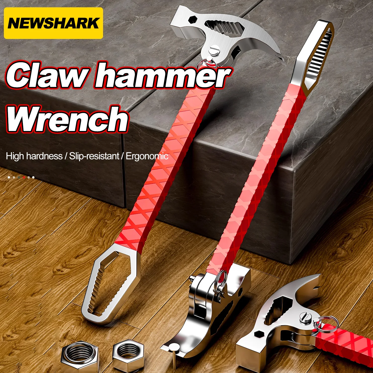 Multi-Functional Sheep Horn Connected Hammer Universal Wrench Pry Bar Nail Lifting Woodworking Hammer Folding Sheep Horn Hammer