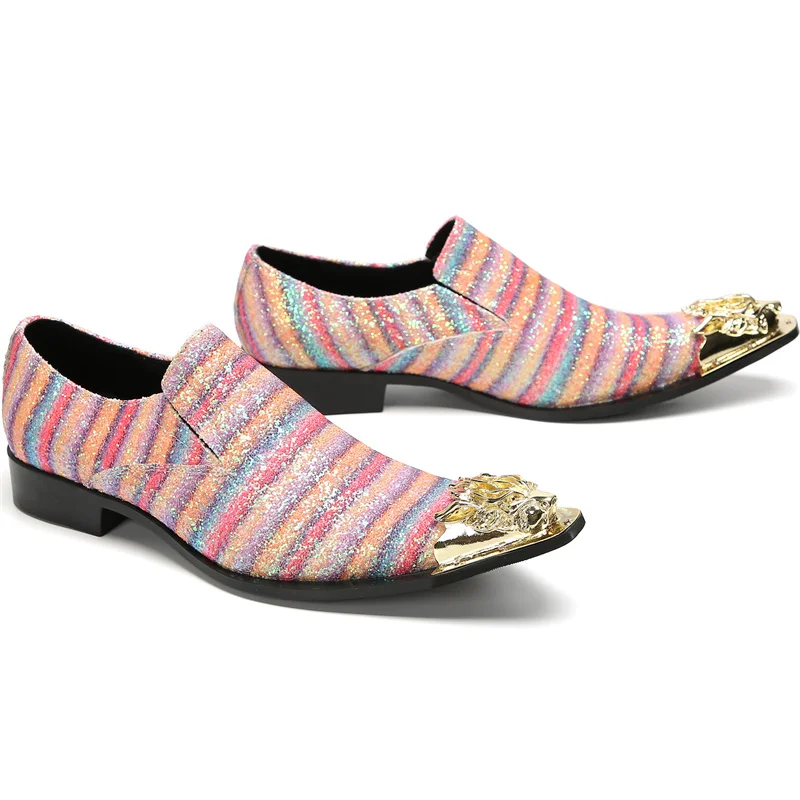 Brett Frühling Herbst Schuhe für Männer Metalle Hut Spike rosa Business Bankett Party sozialisieren Rindsleder Hochzeit Herren schuhe – Detail 7