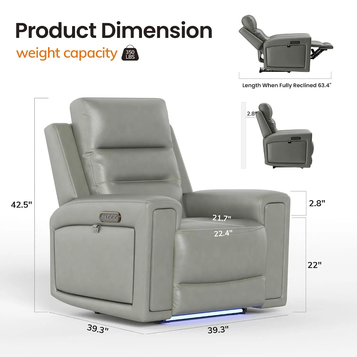 Triple Motors Power Recliner Chair, Leather Wall Hugger Reclining Sofa for Home Theater, Nursery, Independent, Customized