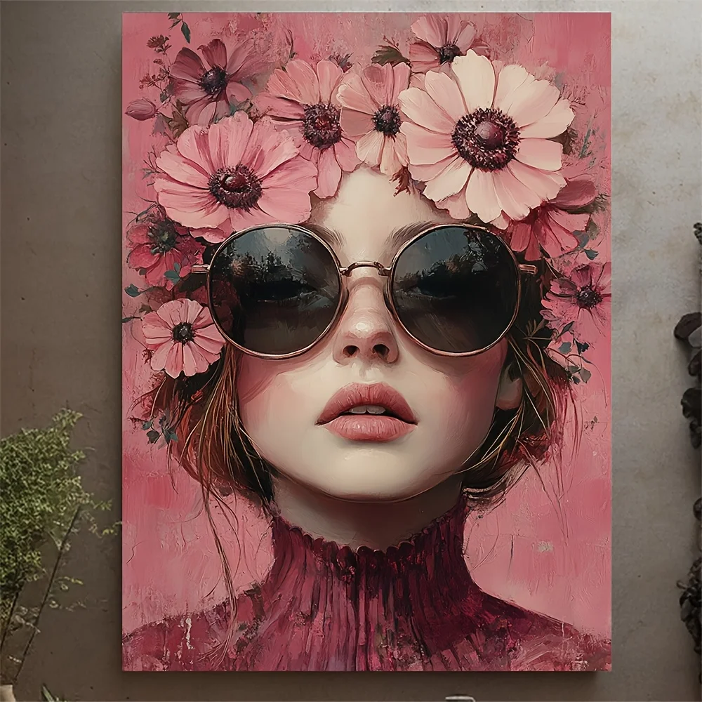 (No frame)1pc, [2D Flat] with Frame, 12x16inch  Red Rosses  Woman Head Canvas Print, Rococo  Art, Shabby Chick Wall Decor, Fl
