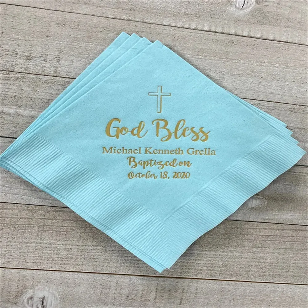 

Personalized Baptism Monogram Napkins Baby Communion Christening Beverage Cross Religious Cocktail Luncheon Guest Towel Dinner S