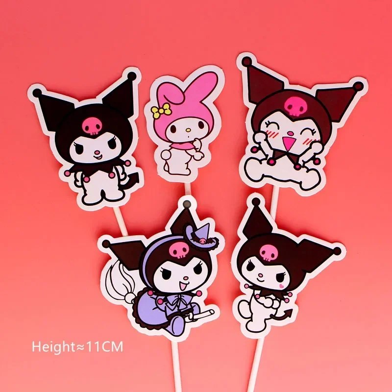 5 pezzi Sanrio Hello Kitty Kuromi decorazione torta cartello Kawaii Anime My Melody inserti torta di compleanno accessori da cucina regali per feste