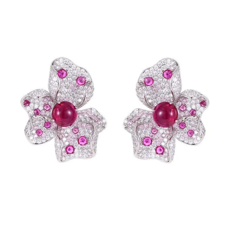 Boucles d'oreilles de luxe légères de style palais, boucles d'oreilles anti-perte pour femme, boucle d'oreille fleur tridimensionnelle