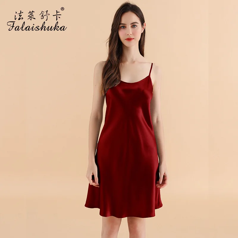 25 momme 100% Natural silk women nightgown Elegant Spaghetti straps O-neck wedding Red bride nightdress sleepwear D3669