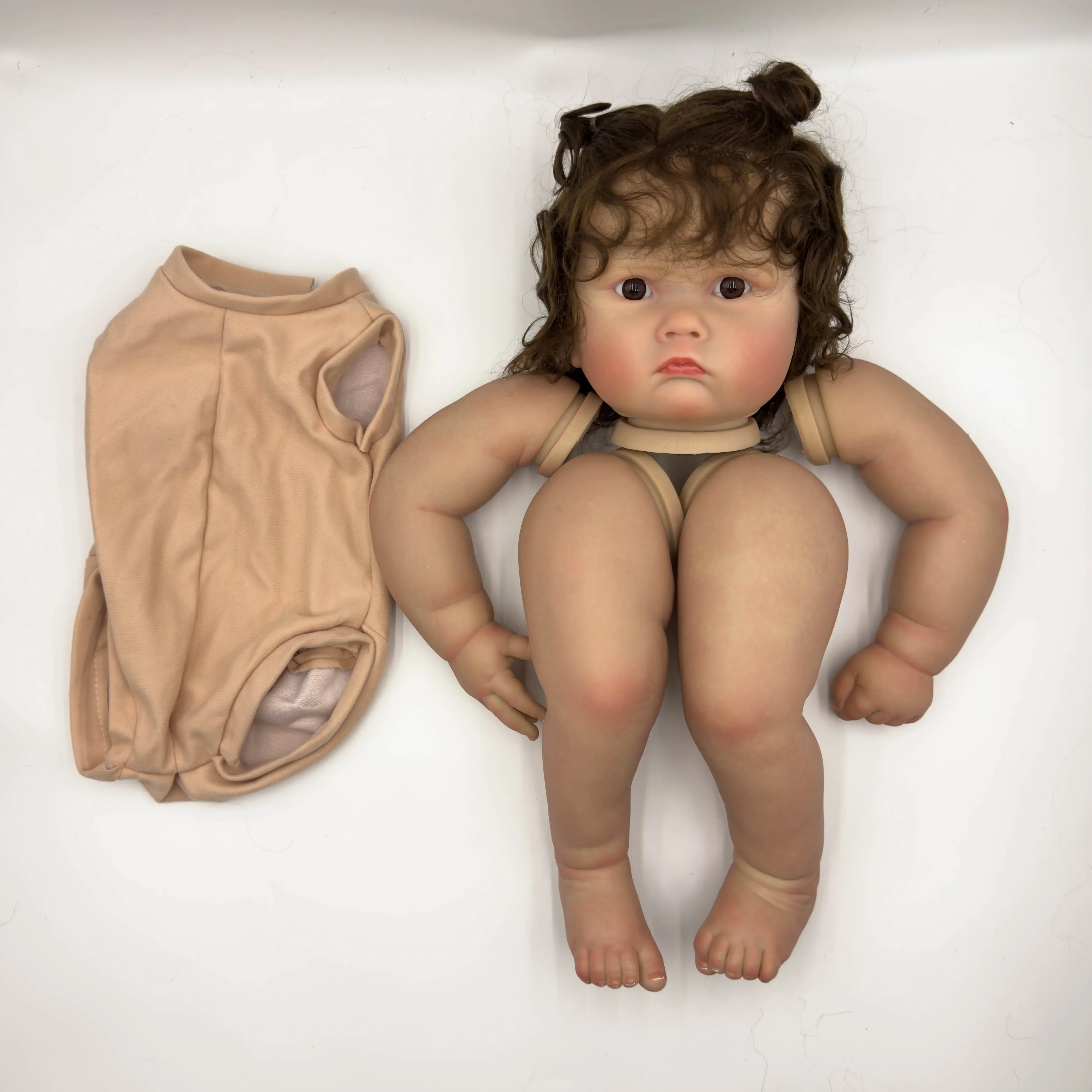 

NPK 24inch Charlotte Lifelike Unfinished Reborn Doll kit painted DIY Toy Doll parts with Curly Brown hair