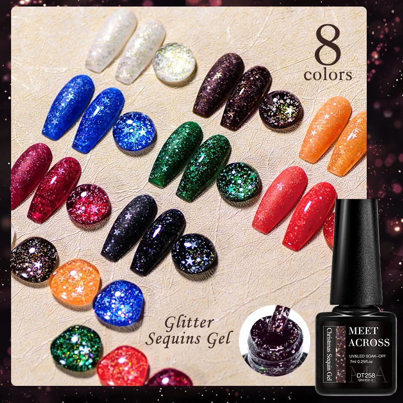MEET ACROSS 7ml paillettes Gel vernis à ongles brillant noël paillettes hiver couleur Semi Permanent tremper Nail Art vernis manucure