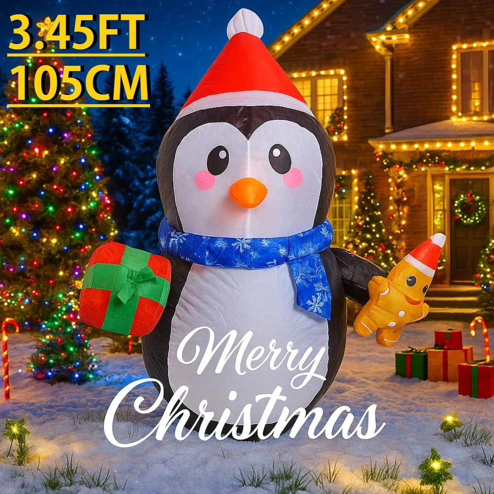 

3,45 фута Рождественская надувная игрушка Пингвин Пряничный человечек со светодиодной подсветкой Рождественский двор Газон Праздничные принадлежности Украшения дома
