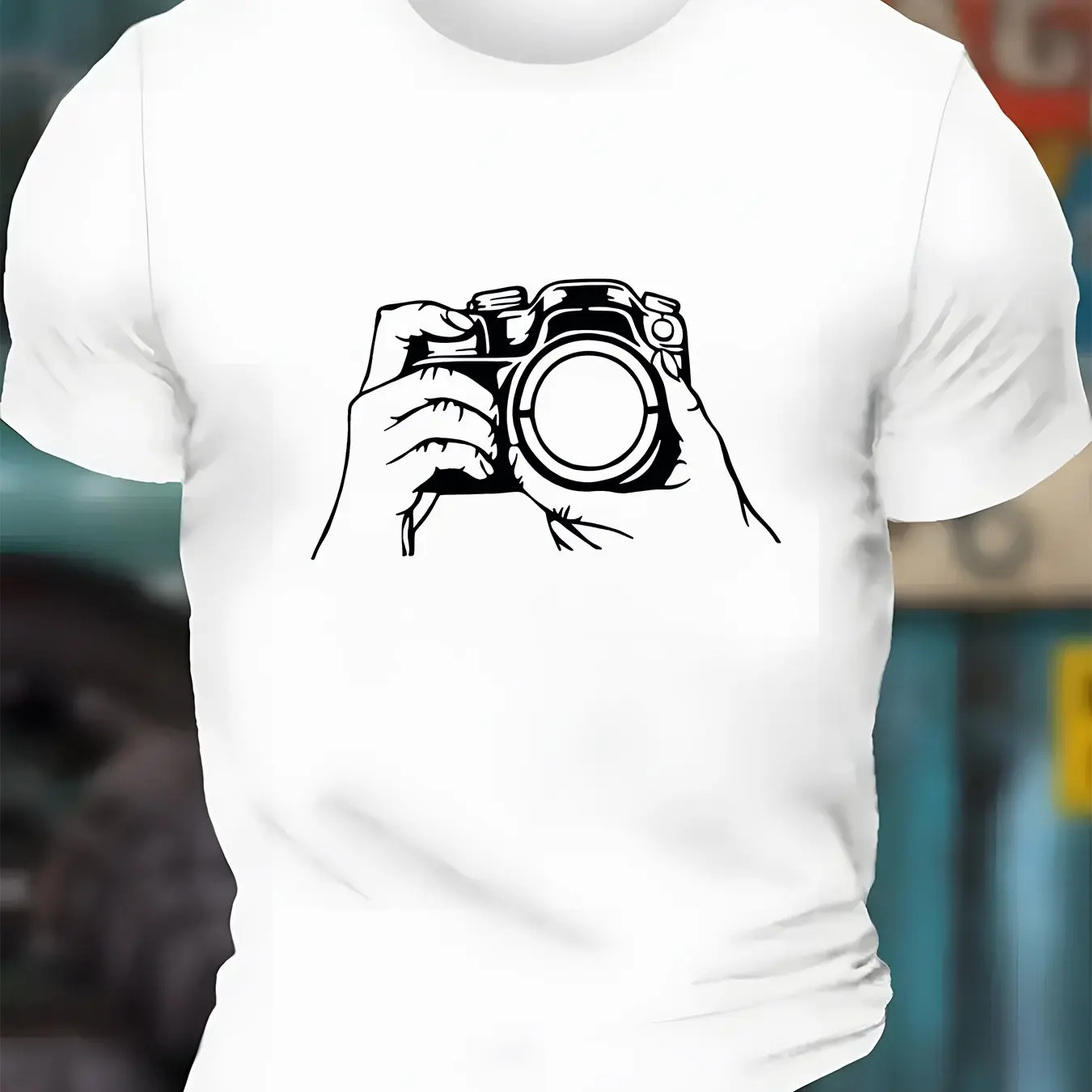 تي شيرت رجالي برسومات كاميرا عتيقة بتصميم كلاسيكي للتصوير الفوتوغرافي مع حروف سرعة مصراع الفيلم ملابس رجالية مريحة #1