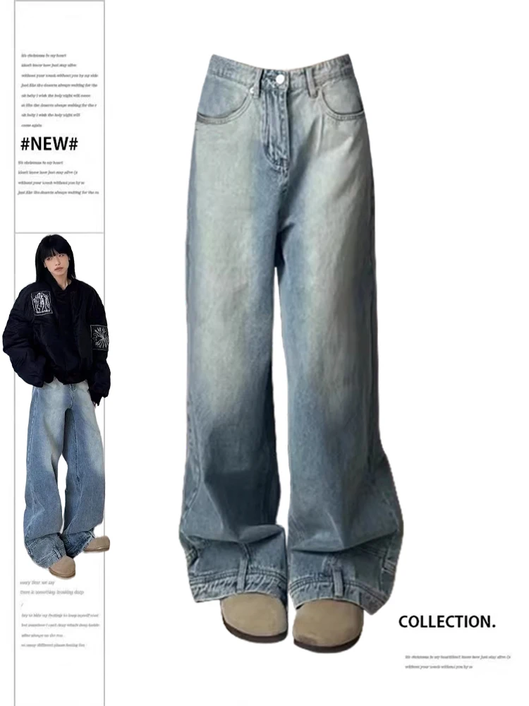 

Women's Blue Y2k Jeans Baggy Vintage Denim Trousers Harajuku High Waist Cowboy Pants 90s Aesthetic 2000s Trashy Oversize Clothes