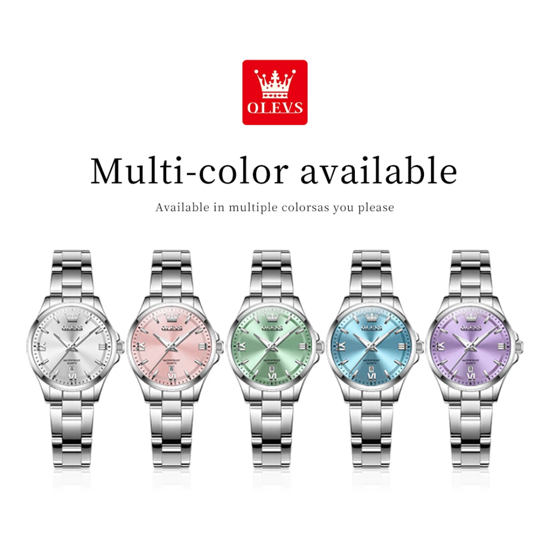 OLEVS 3668, кварцевые модные часы, подарок, ремешок для часов из нержавеющей стали, наручные часы с круглым циферблатом, светящийся календарь
