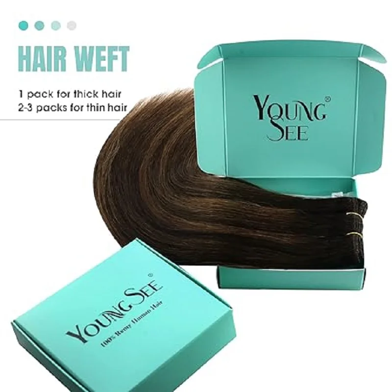 YoungSee-Weft Hair Extensions Bundles, cabelo humano real, Balayage Sew em extensões de cabelo, 100g, 14-24 Polegada