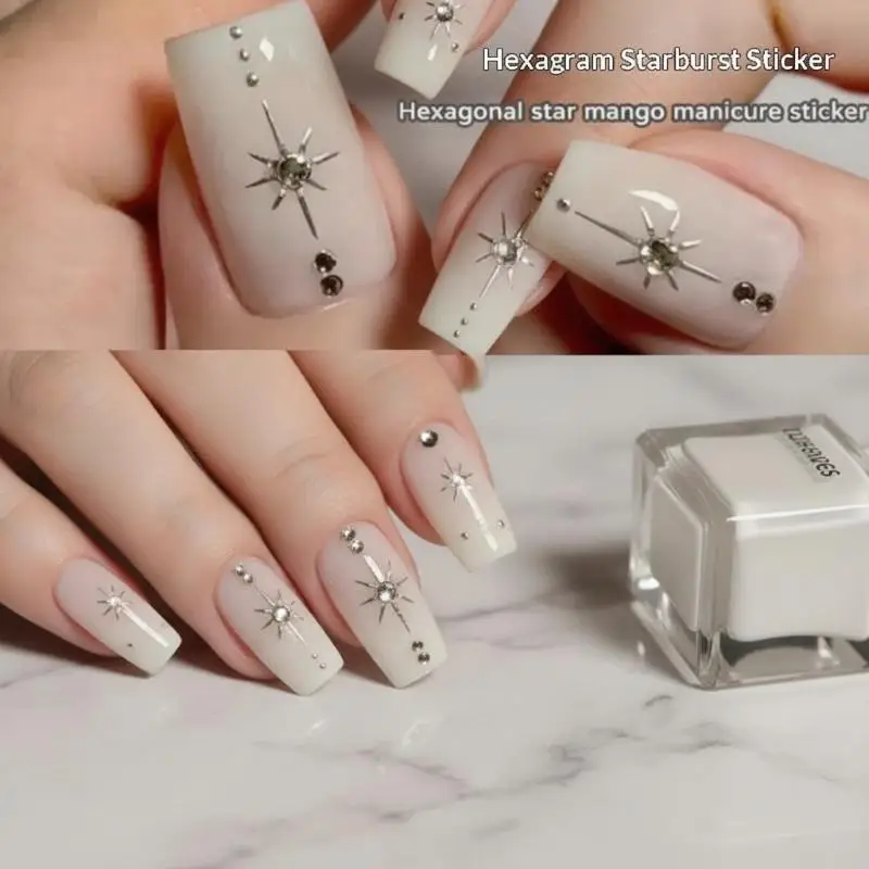 5Pcs Shiny Metallic Starburst Nail Art Stickers Eight-Pointed Stars For Home DIY And Salon Manicure Decoration