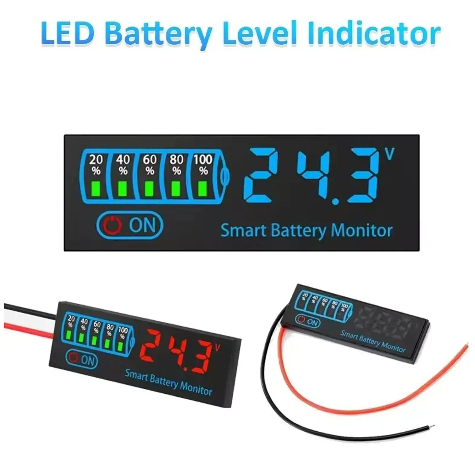 ضوء مؤشر سعة البطارية LED تيار مستمر 7-55 فولت/40 فولت، مؤشر الجهد والطاقة، بطارية حمضية/عرض طاقة بطارية ليثيوم أيون
