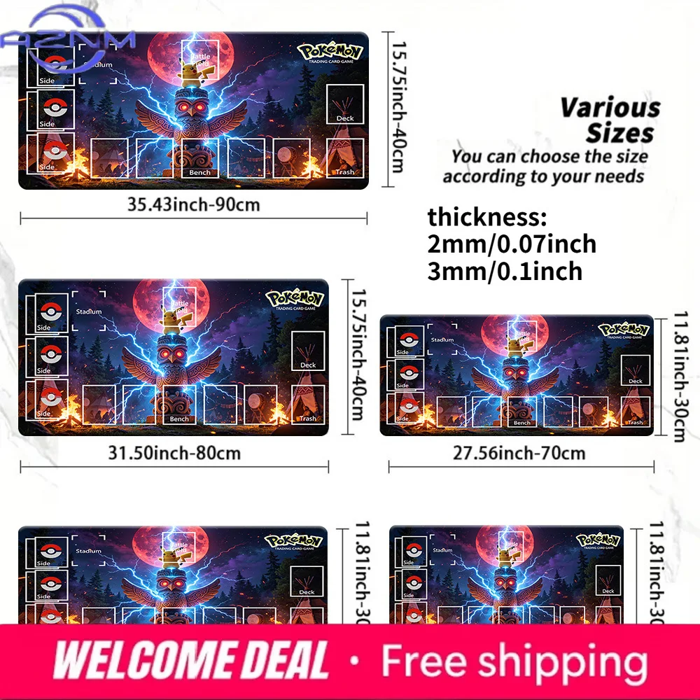 Totem Owl Pikachu Blood Moon Pokemon TCG Playmat Large Extended Non-Slip Gaming Mouse Pad Desk Mat