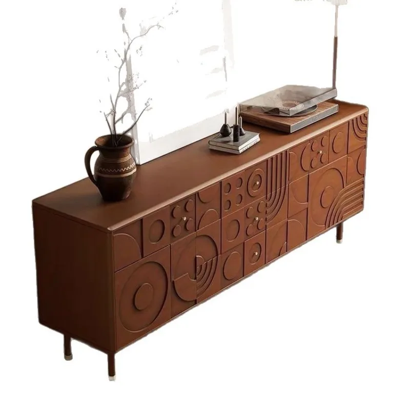 

Creative French medieval retro wind solid wood carving elements flower double door chest