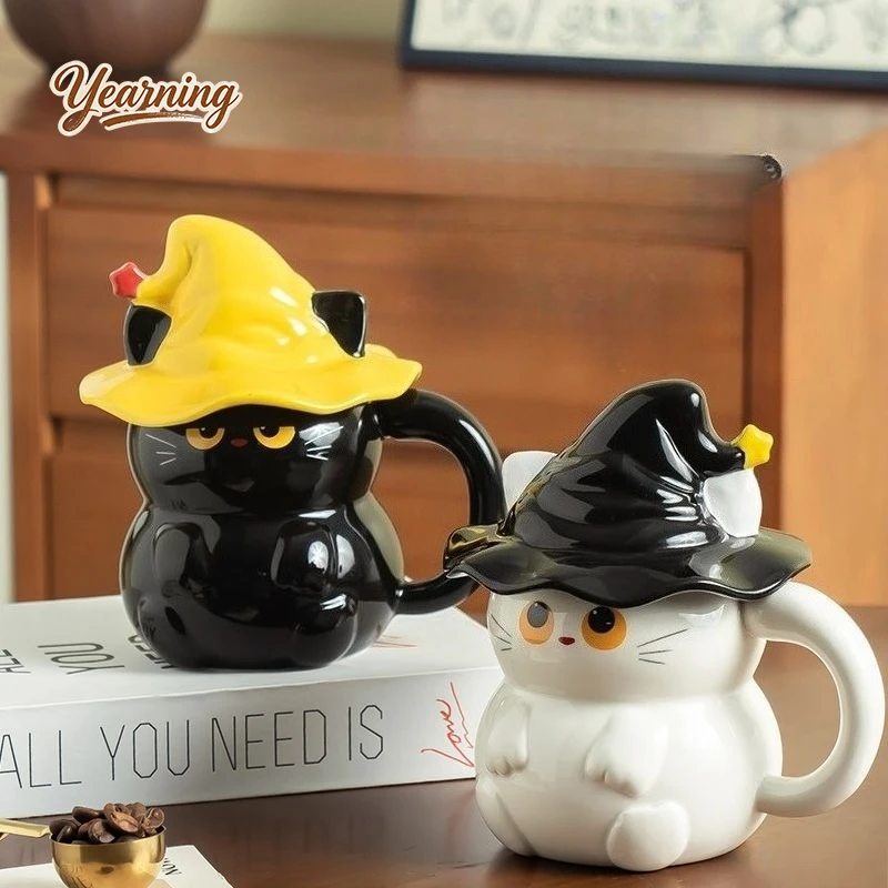 

Magic Hat Cat Ceramic Mug with Lid, High-value Cup for Women, Home Drinkware Halloween Gift