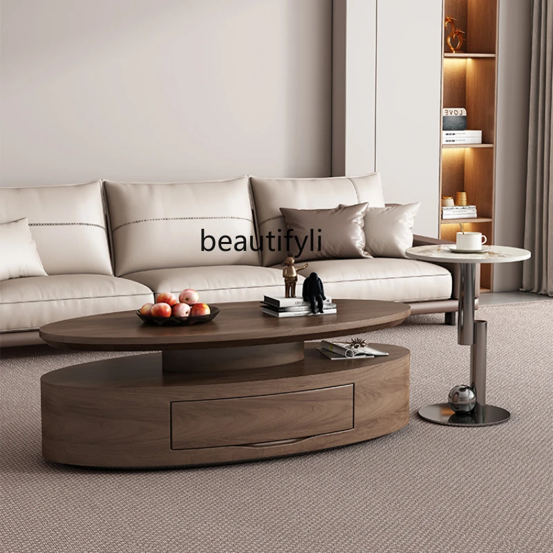 

Italian Minimalist Oval Coffee Table Combination Small Apartment Living Room Home the Pattern of Walnut Retro Style Solid Wood