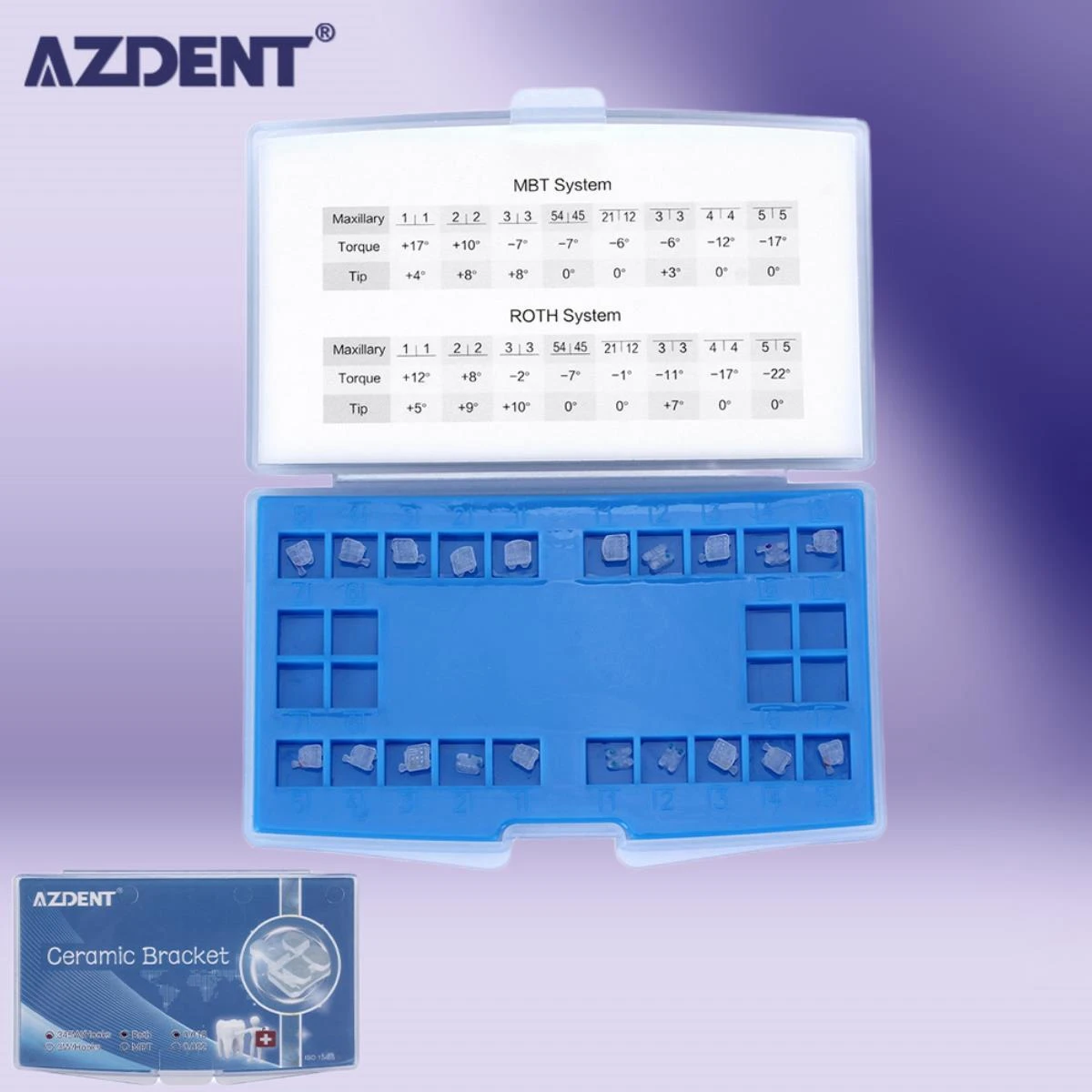 

AZDENT 20 Pcs/Kit Dental Orthodontic Ceramic Brackets Roth/MBT.022/.018 345 Hooks Marked