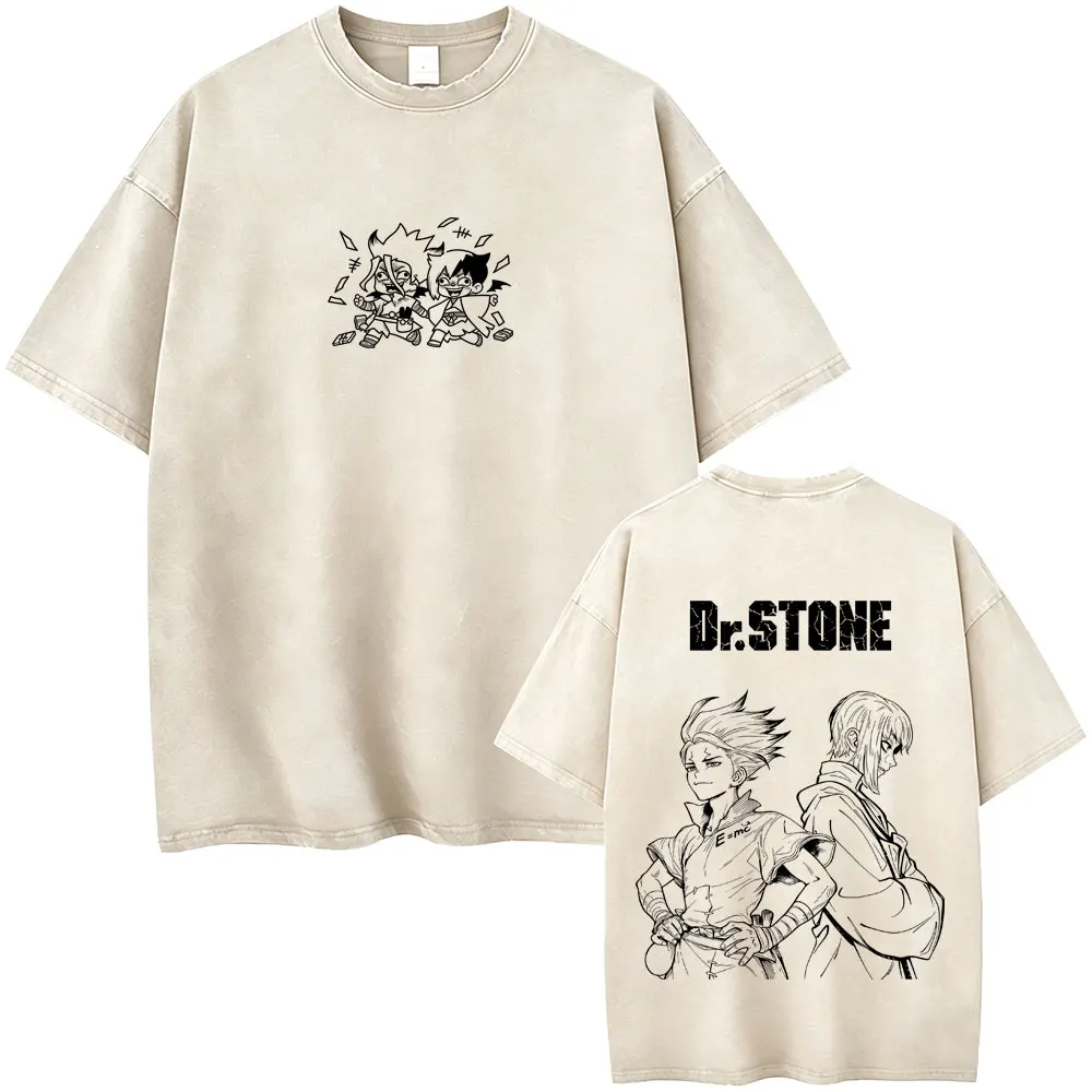 Anime Dr. Stone Vintage Washed T-Shirt Niedliches Gen Asagiri Senku Ishigami Grafik-T-Shirt für Männer und Frauen Mode Lässige Manga-T-Shirts – Detail 4